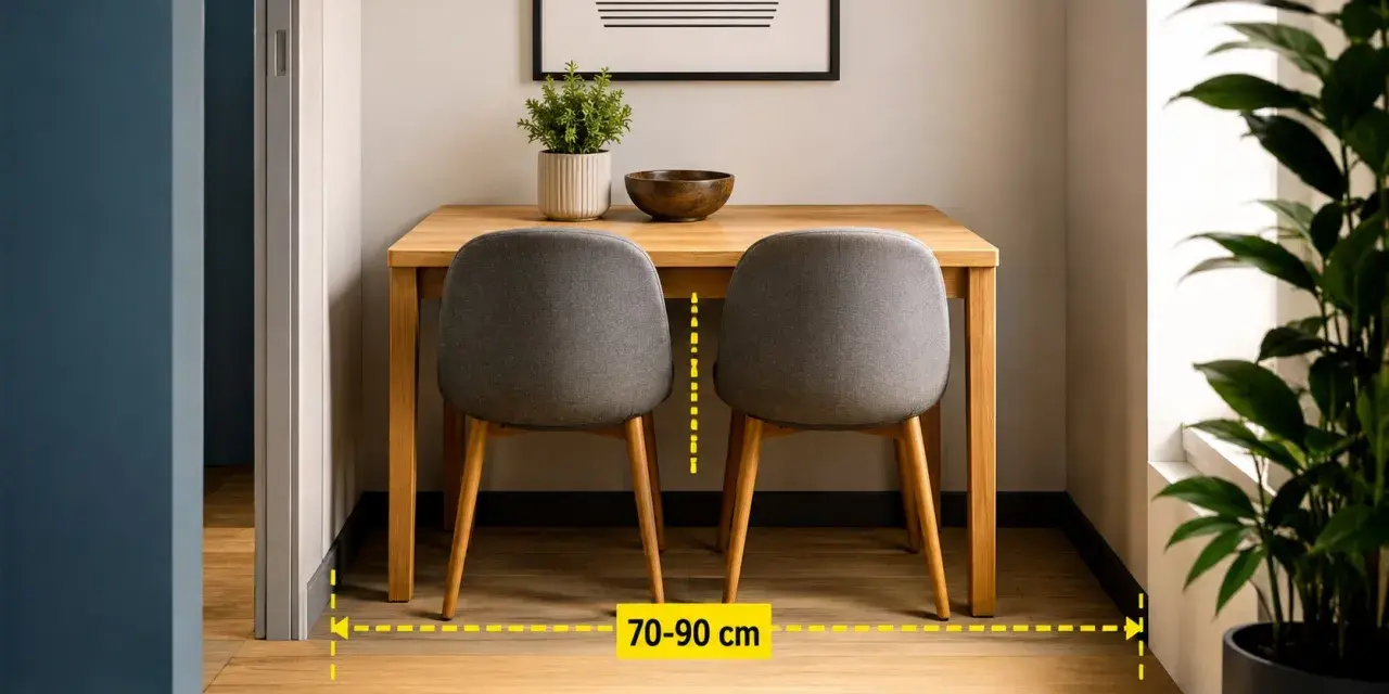 Jak ustawić stół w salonie: zachowaj 70-90 cm wolnej przestrzeni wokół krzeseł, by swobodnie się poruszać.