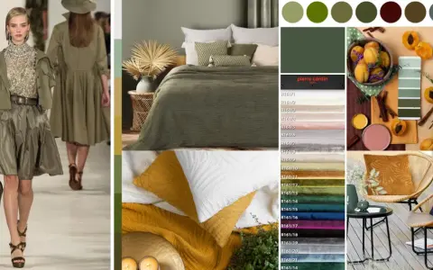 Kolor khaki jaki to kolor? Inspiracje z wybiegu i wnętrz pokazują jego wszechstronność – od mody po domowe tekstylia.