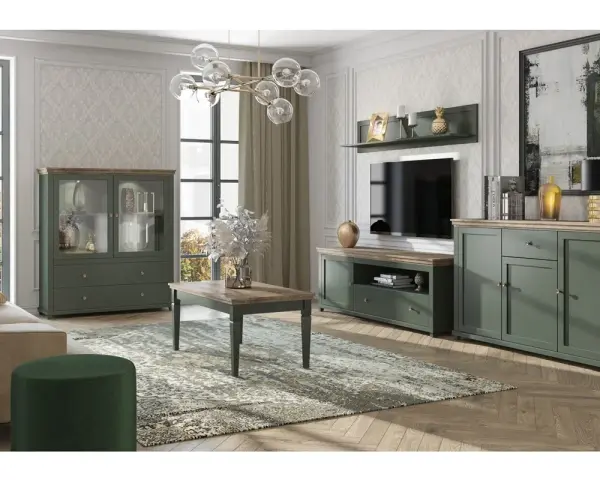 Elegancki salon z meblami w kolorze khaki. Jaki kolor pasuje do khaki? Zobacz, jak pięknie komponuje się z beżami i złotem.