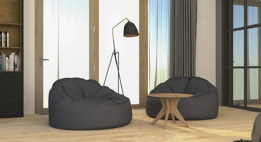 Dwa wygodne fotele typu bean bag i stolik kawowy. Idealne miejsce na relaks, nawet gdy nastąpi **blackout co to** znaczy brak prądu.