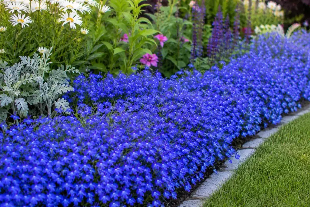 Niebieska lobelia tworzy dywan kwiatów. Czy lobelia jest wieloletnia? Wiele odmian jest jednorocznych, ale niektóre mogą przetrwać zimę.
