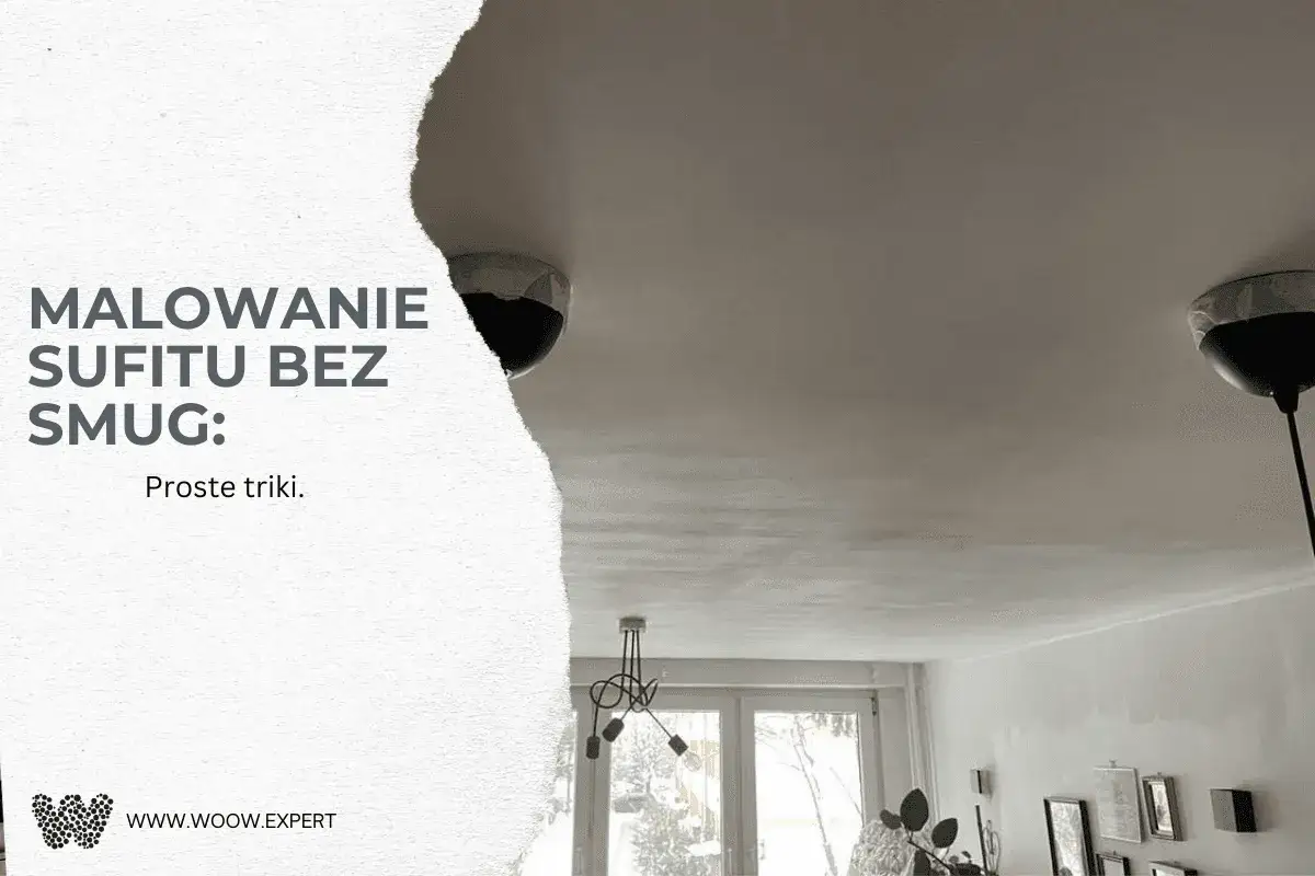 Malowanie sufitu bez smug: tekst i zdjęcie ukazujące sufit z widocznymi smugami po malowaniu.